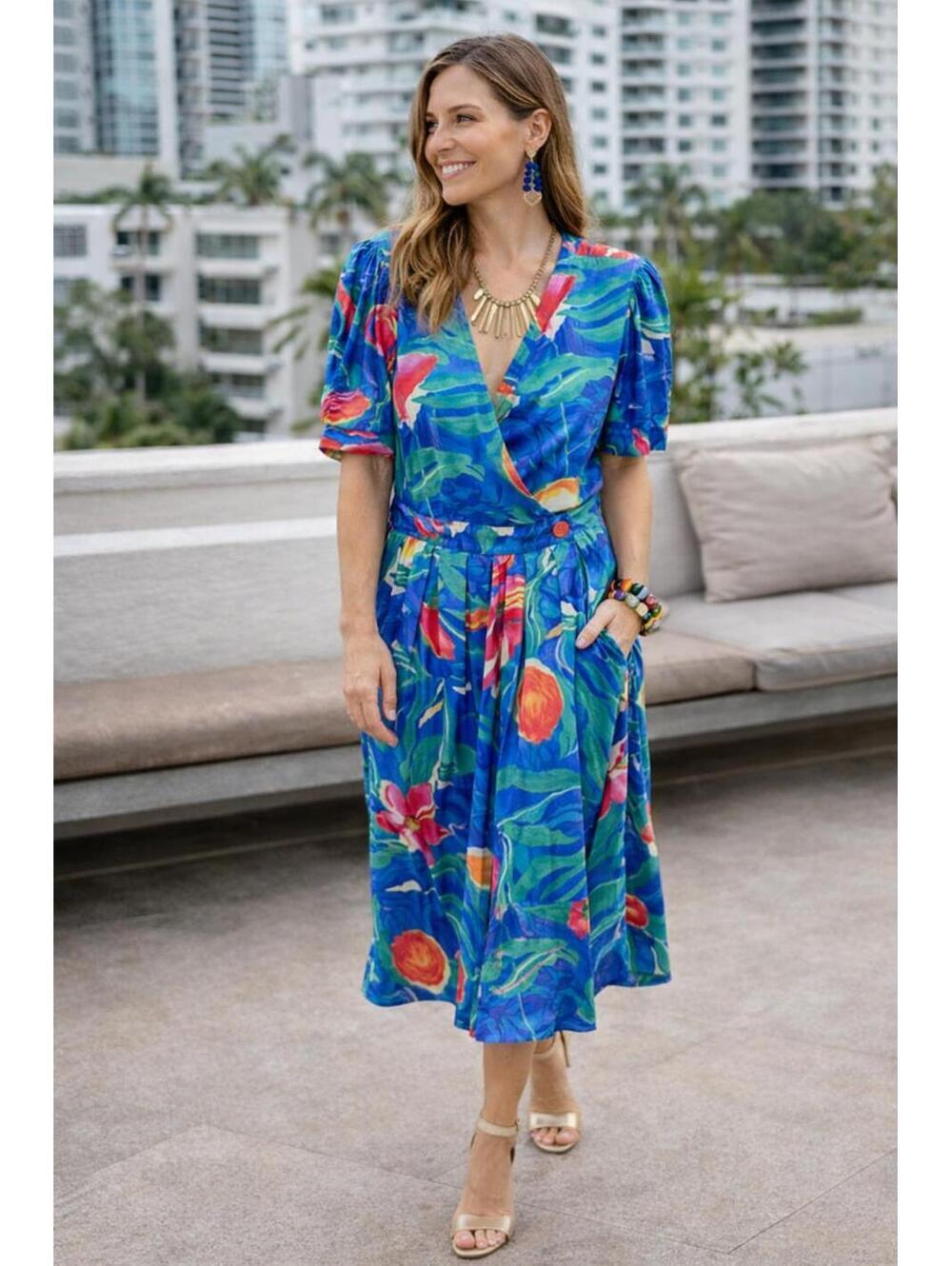 90s Vintage VLP Petites Floral Puff Sleeve Dress Size M-L - Picture 1 of 9